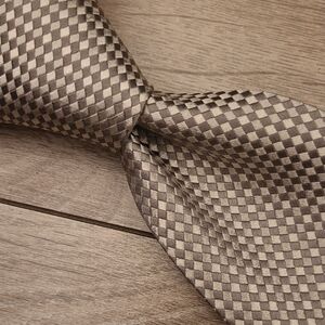 CHARVET Place Vendome‎ Silver Beige Metallic Woven Plaid Pattern Silk Mens Tie